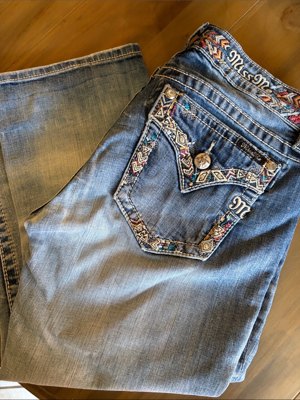 Miss Me Women's Light Blue Boot Cut Jeans with Embroidered Pocket